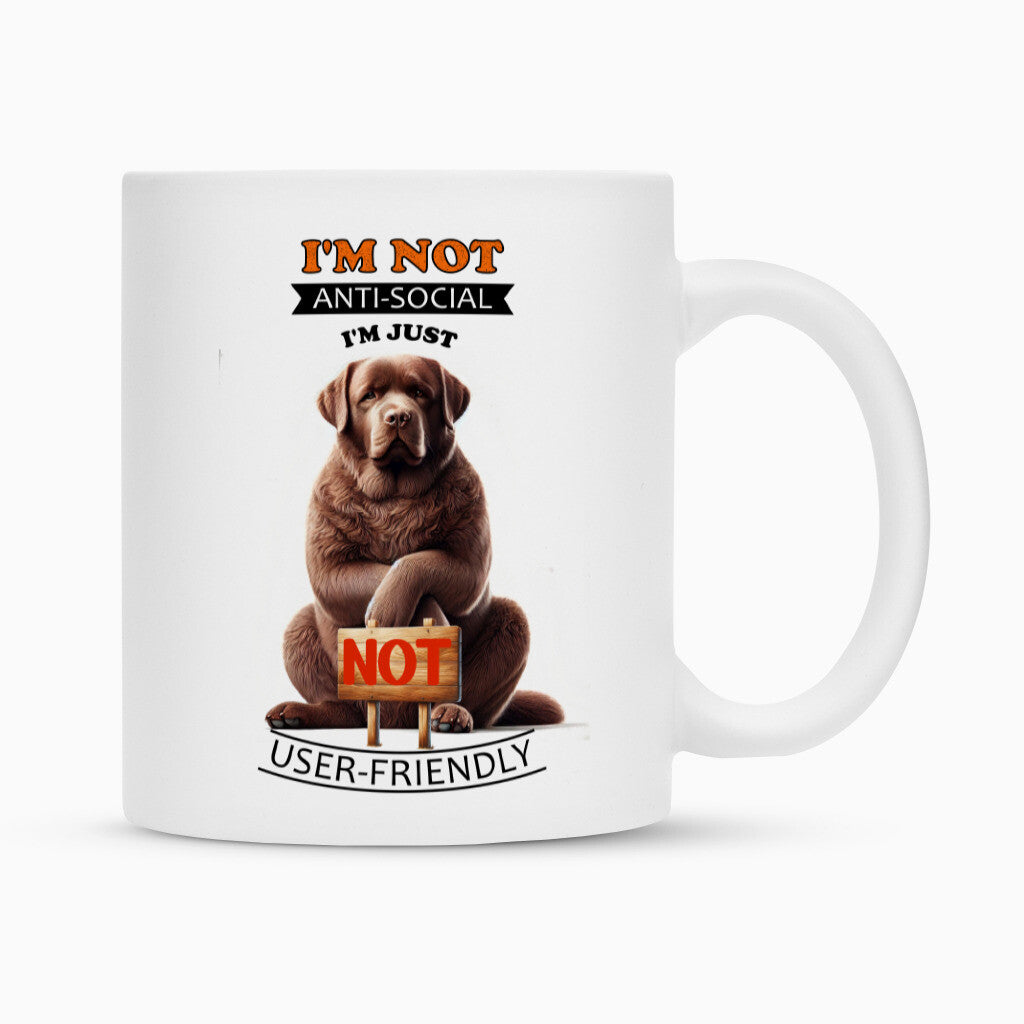 Tasse "Labrador Schoko - Anti-Social" Weiß – hunde-shirt.de