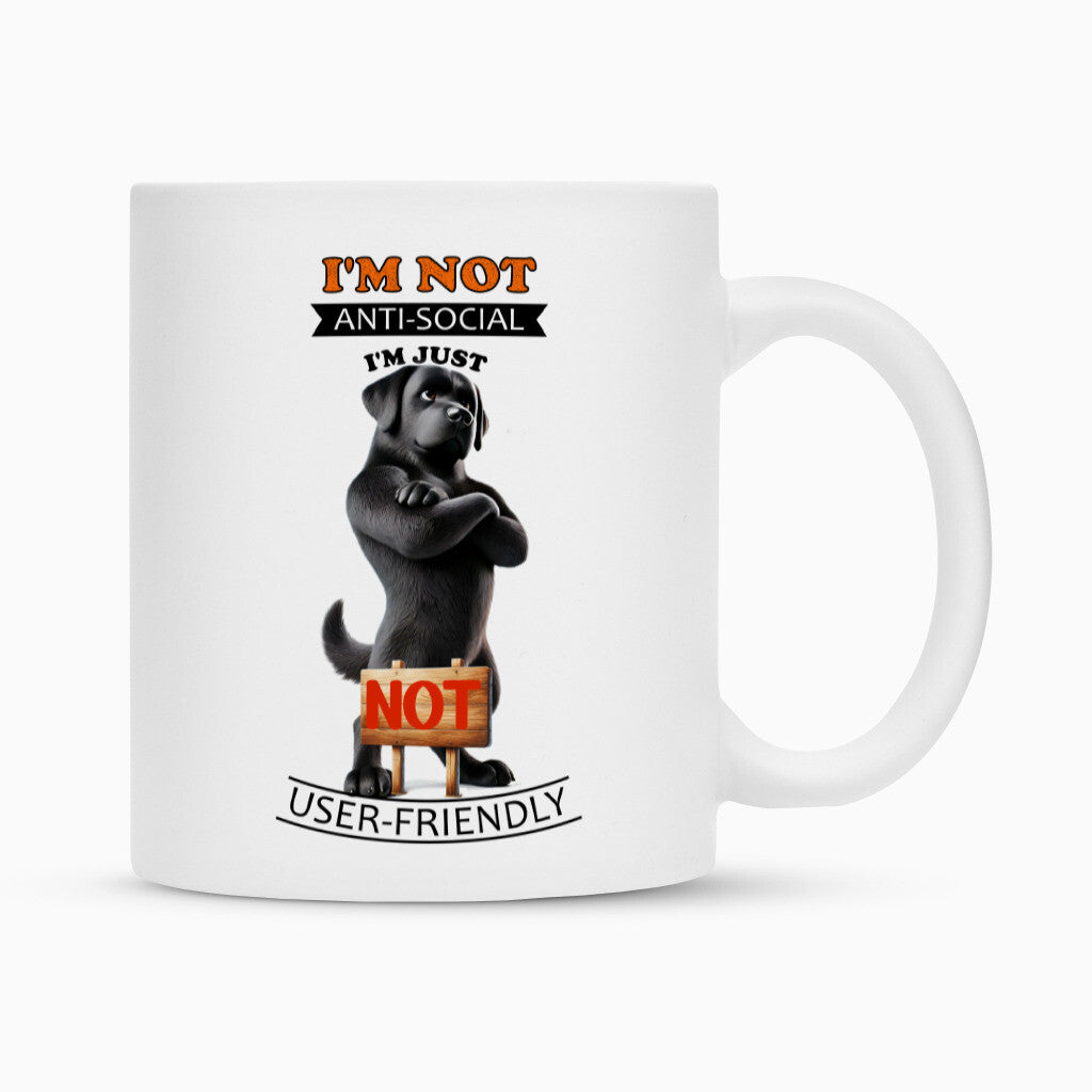 Tasse "Labrador schwarz - Anti-Social" Weiß – hunde-shirt.de