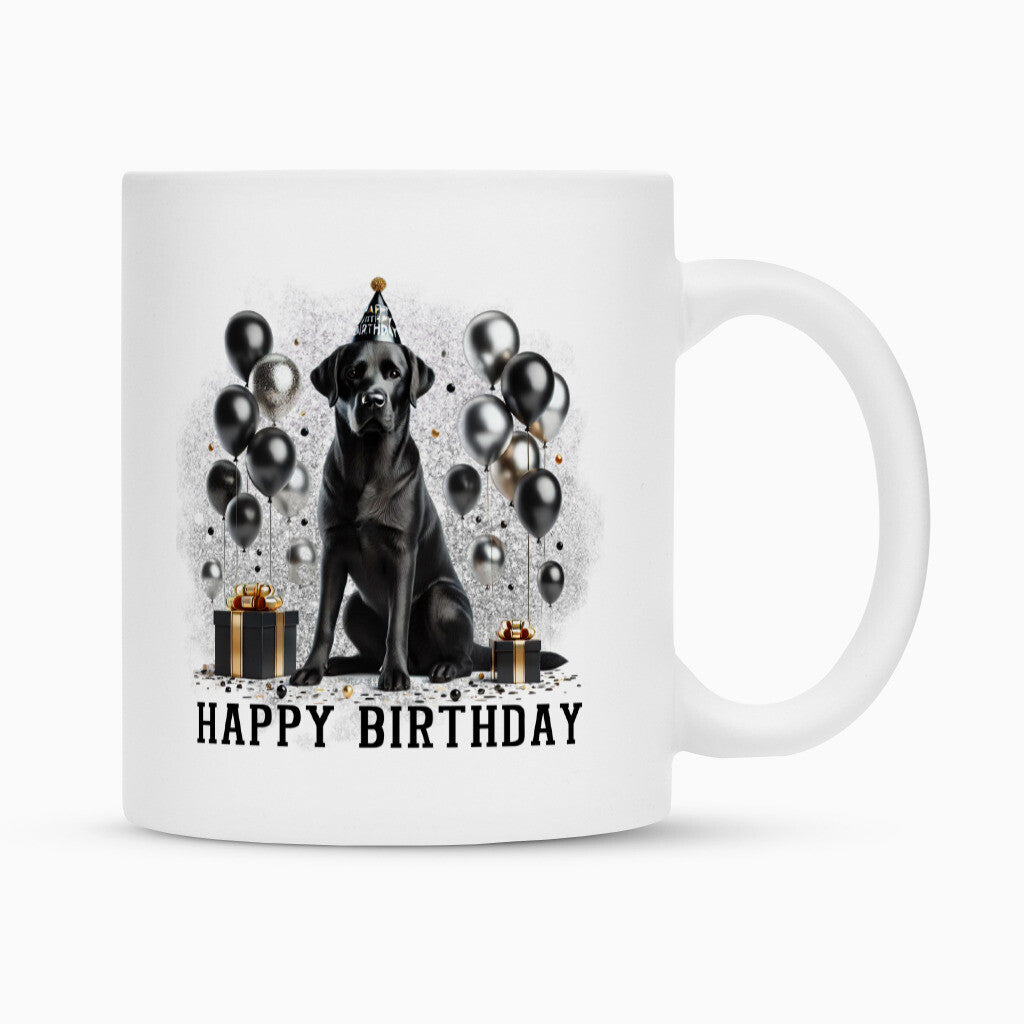 Tasse "Labrador schwarz - Happy Birthday" Weiß – hunde-shirt.de