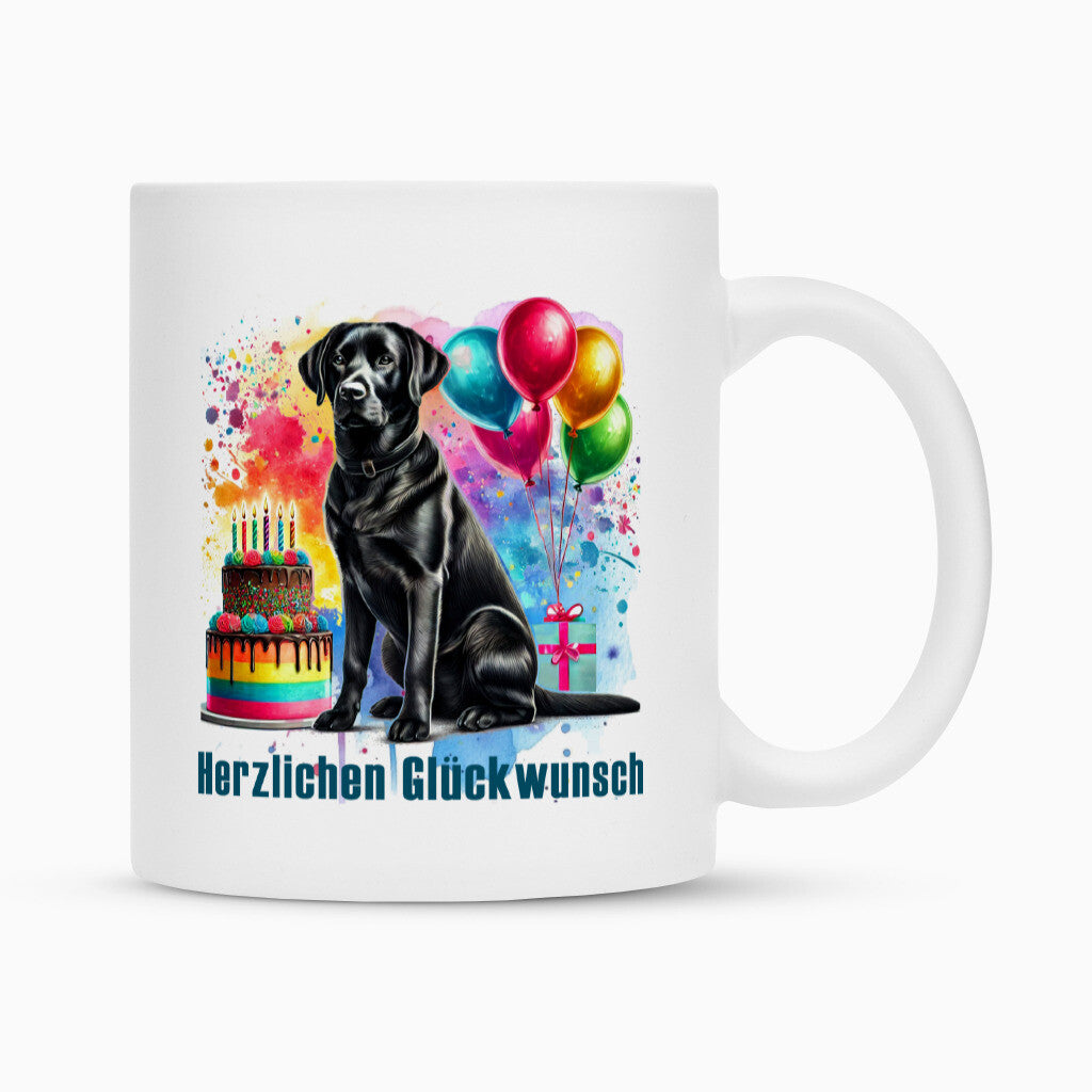 Tasse "Labrador schwarz - Glückwunsch" Weiß – hunde-shirt.de