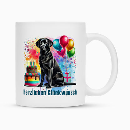 Tasse "Labrador schwarz - Glückwunsch" Weiß – hunde-shirt.de