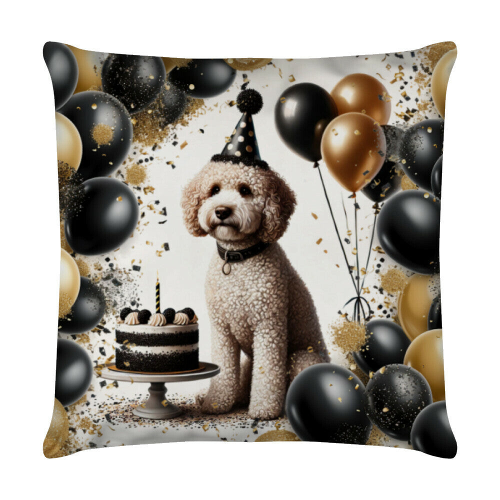 Kissen "Lagotto - Geburtstag" Weiß – hunde-shirt.de