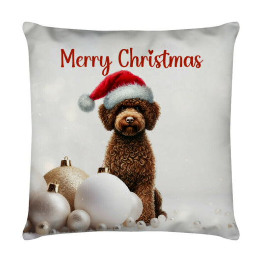 Kissen "Lagotto - Merry Christmas" Weiß – hunde-shirt.de