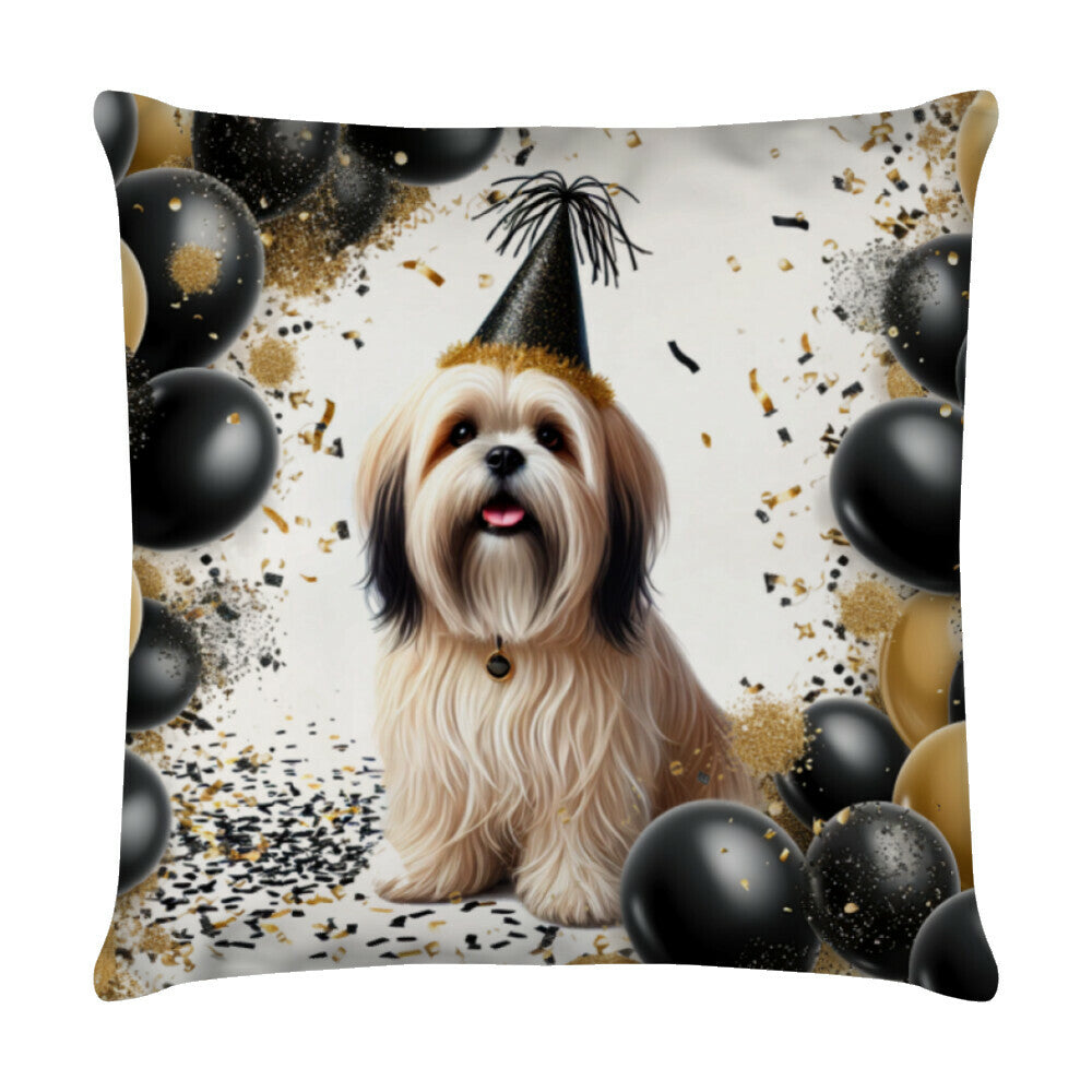 Kissen "Lhasa Apso - Geburtstag" Weiß – hunde-shirt.de