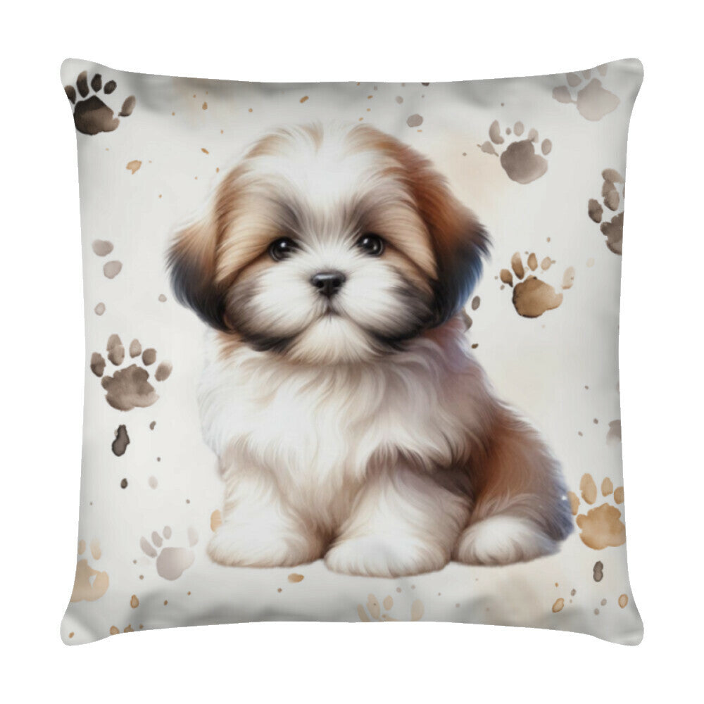 Kissen "Lhasa Apso - Puppy Paws II" Weiß – hunde-shirt.de