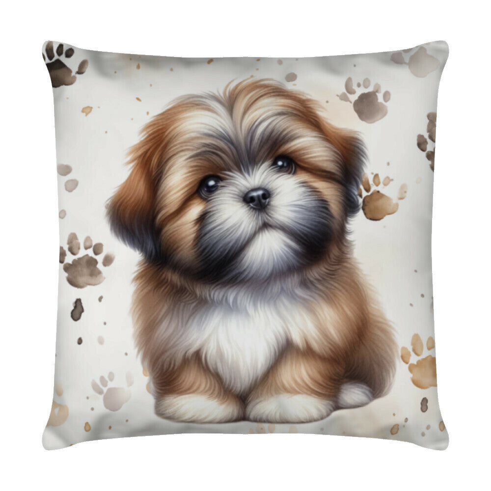 Kissen "Lhasa Apso - Puppy Paws III" Weiß – hunde-shirt.de