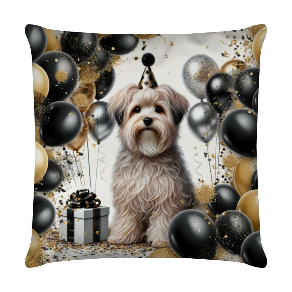 Kissen "Löwchen hell - Geburtstag" Weiß – hunde-shirt.de