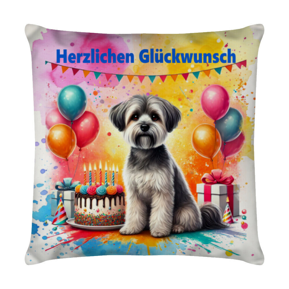 Kissen "Löwchen - Herzlichen Glückwunsch" Weiß – hunde-shirt.de