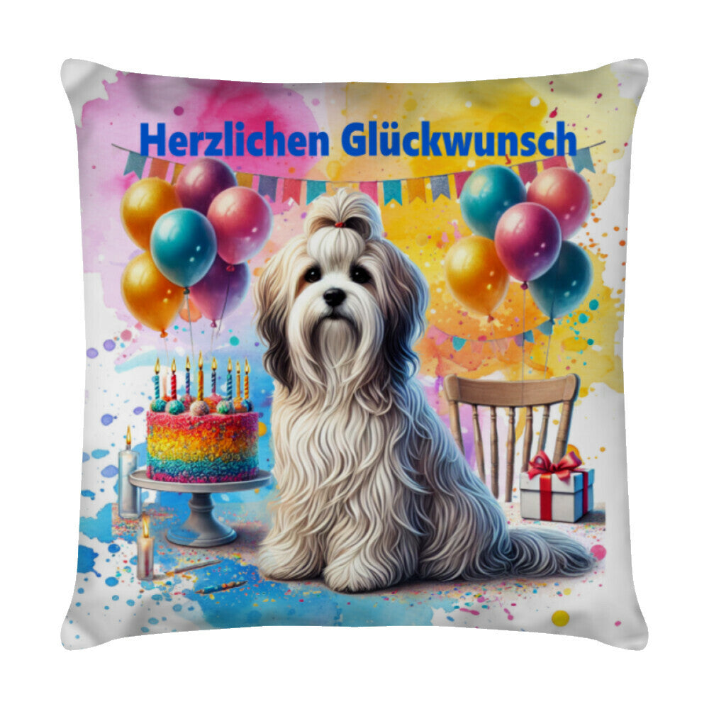 Kissen "Löwchen - Herzlichen Glückwunsch II" Weiß – hunde-shirt.de