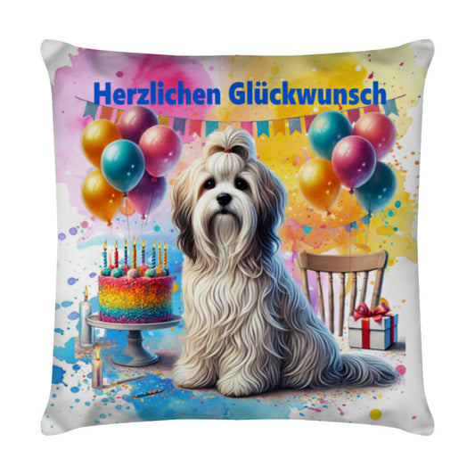 Kissen "Löwchen - Herzlichen Glückwunsch II" Weiß – hunde-shirt.de