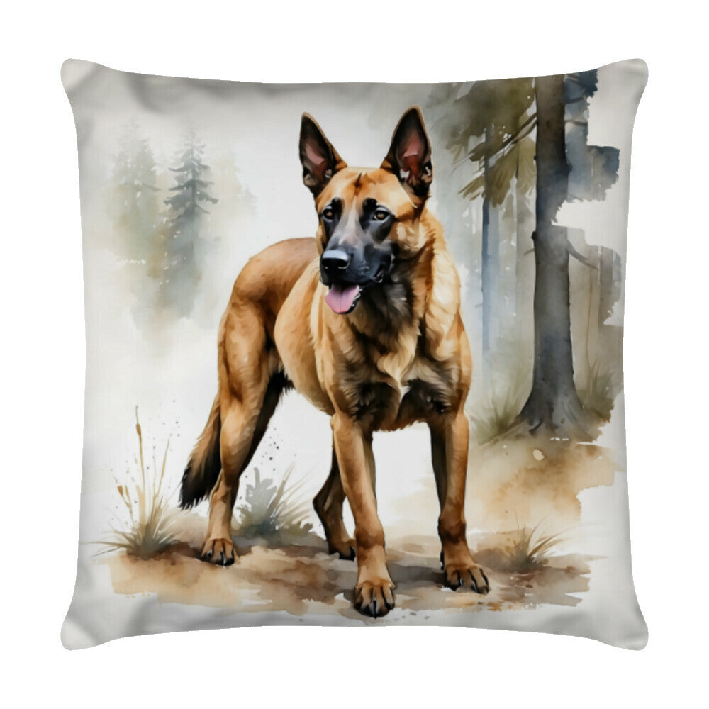 Kissen "Malinois - Tag im Wald" Weiß – hunde-shirt.de