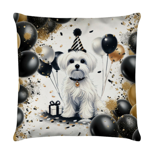 Kissen "Malteser - Geburtstag II" Weiß – hunde-shirt.de