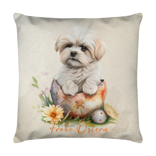 Kissen "Malteser - Frohe Ostern" Weiß – hunde-shirt.de