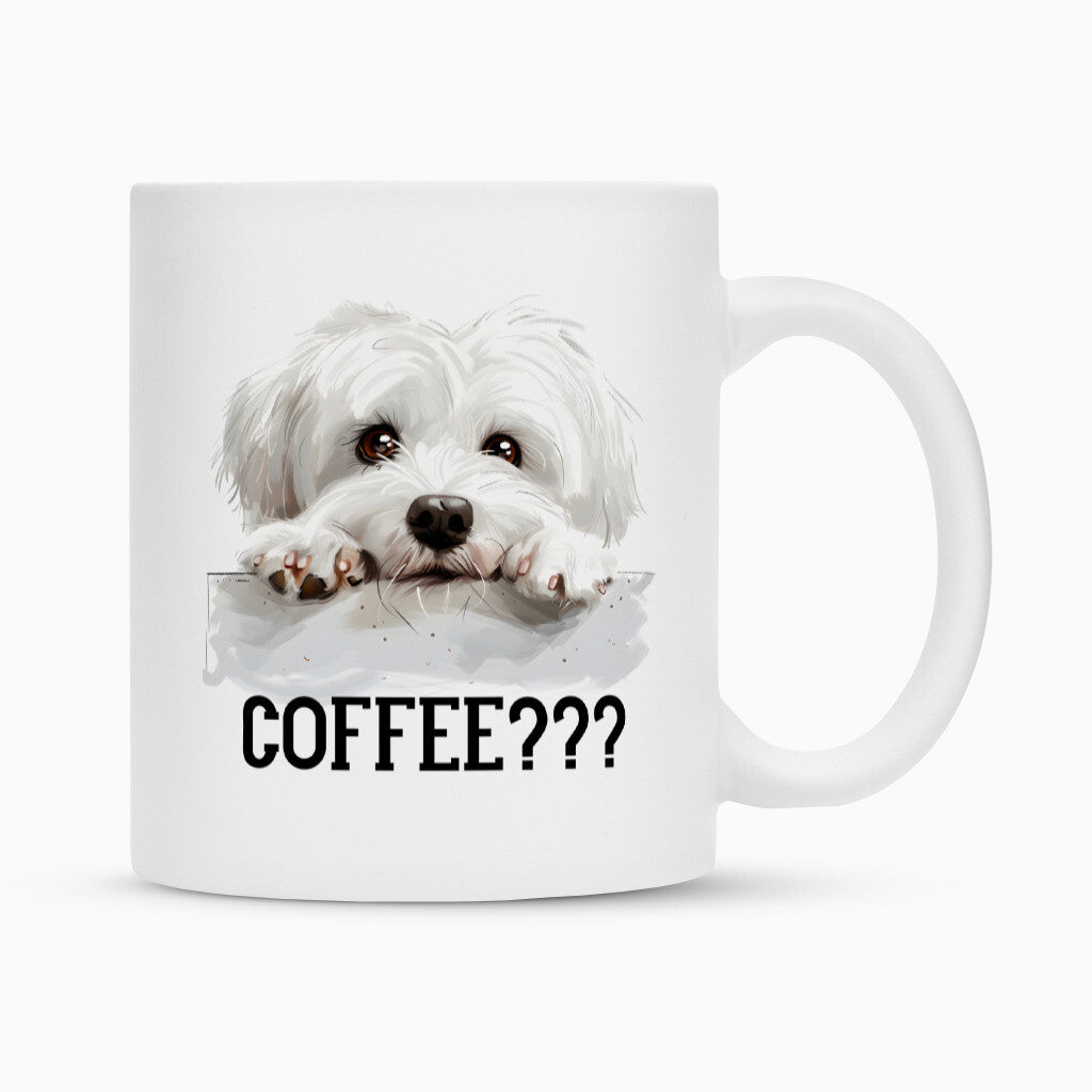 Tasse "Malteser - COFFEE???" Weiß – hunde-shirt.de
