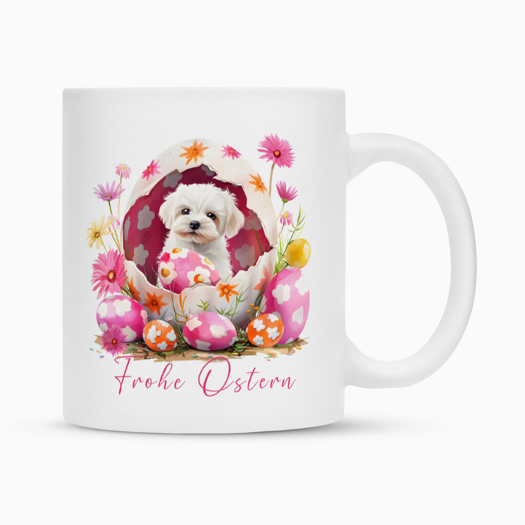 Tasse "Malteser - Frohe Ostern II" Weiß – hunde-shirt.de