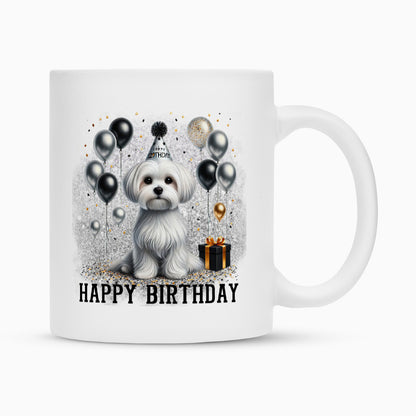 Tasse "Malteser - Happy Birthday II" Weiß – hunde-shirt.de