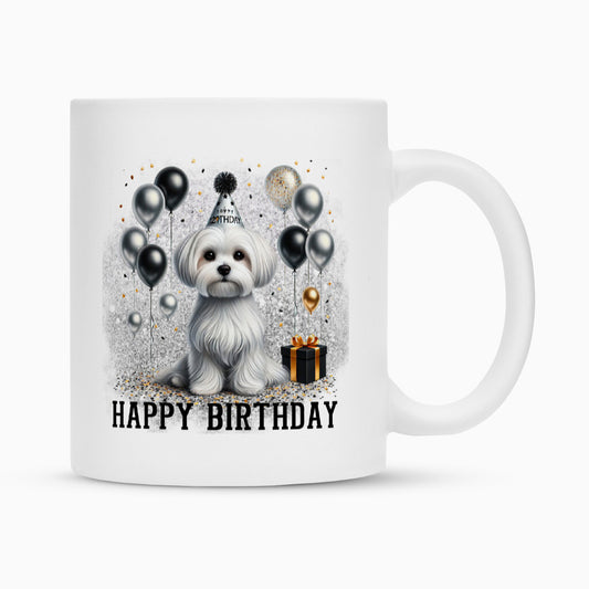 Tasse "Malteser - Happy Birthday II" Weiß – hunde-shirt.de
