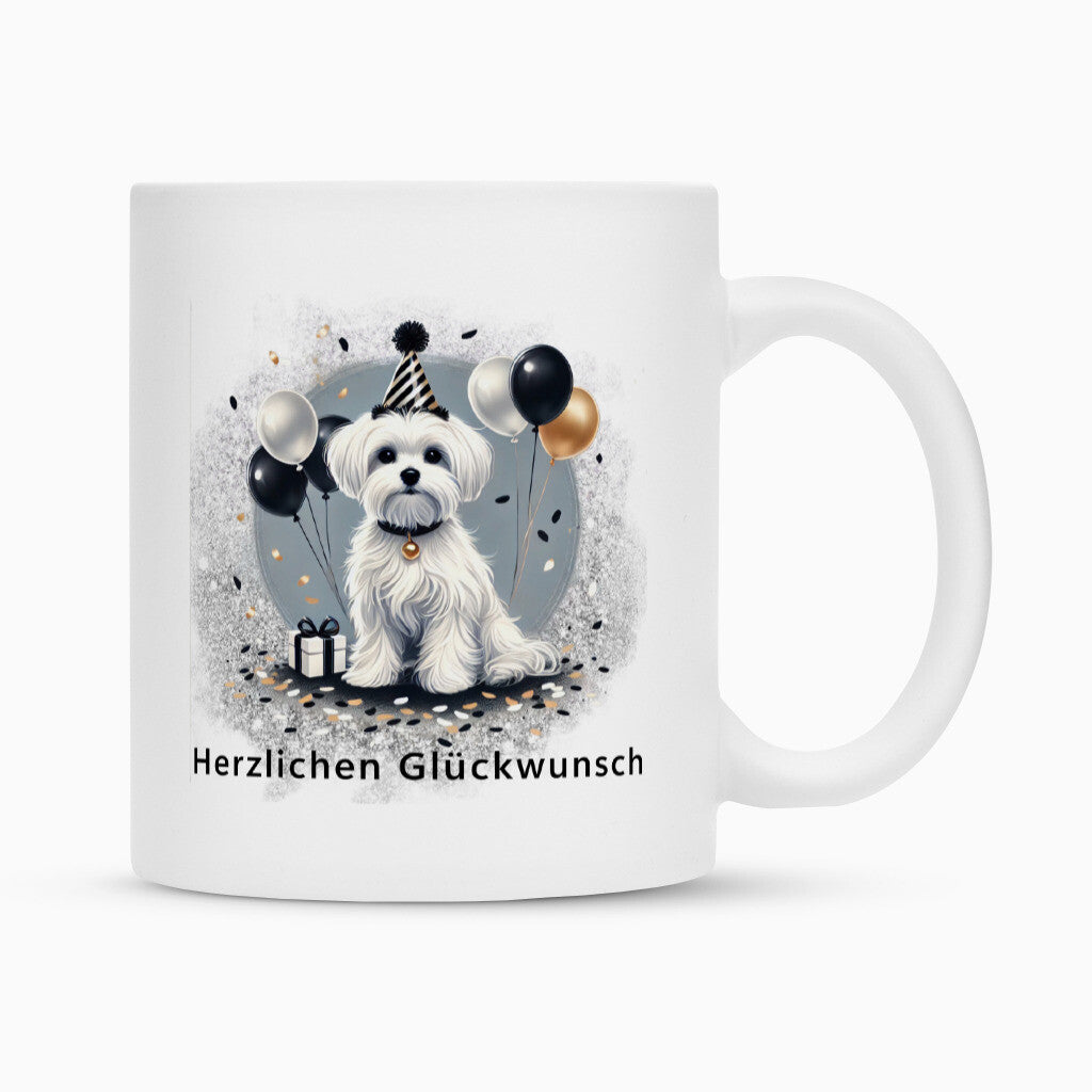 Tasse "Malteser - Herzlichen Glückwunsch II" Weiß – hunde-shirt.de