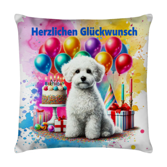Kissen "Maltipoo weiß - Glückwunsch" Weiß – hunde-shirt.de