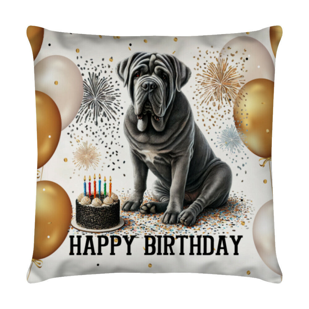 Kissen "Mastino - Happy Birthday" Weiß – hunde-shirt.de