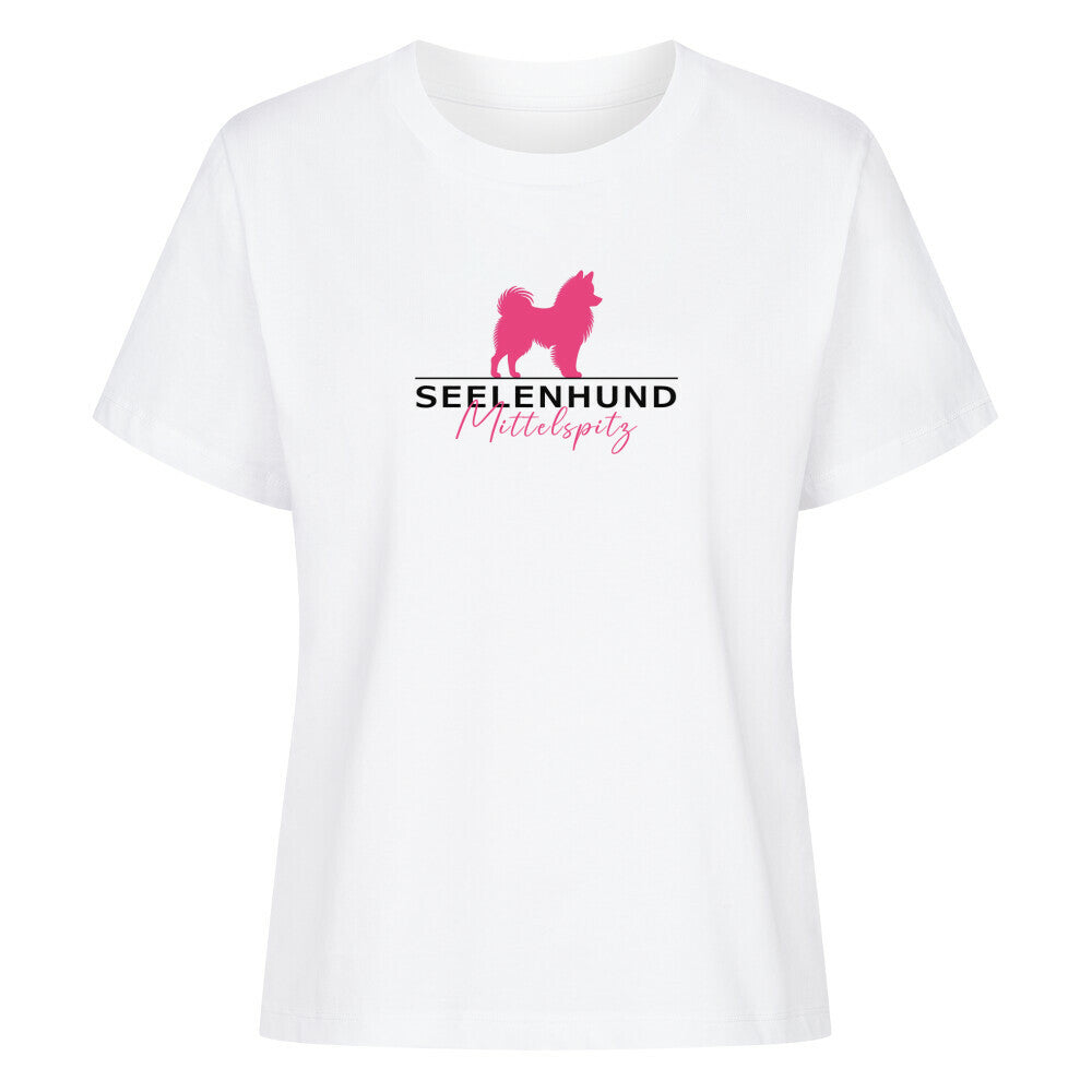 Premium Damen-Shirt "Mittelspitz - Seelenhund" Weiß – hunde-shirt.de