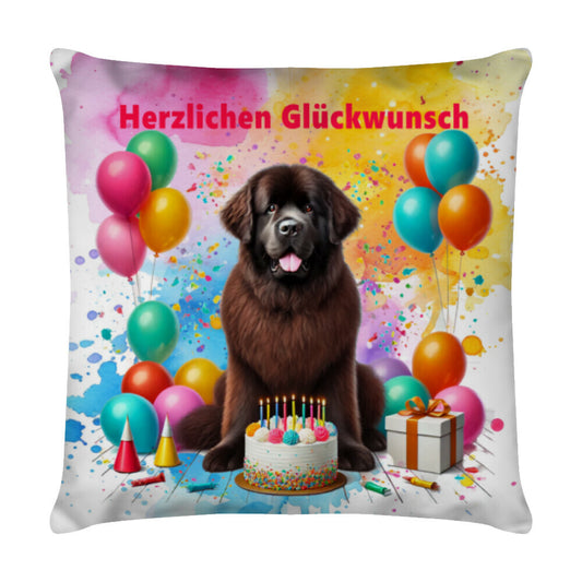 Kissen "Neufundländer - Herzlichen Glückwunsch" Weiß – hunde-shirt.de