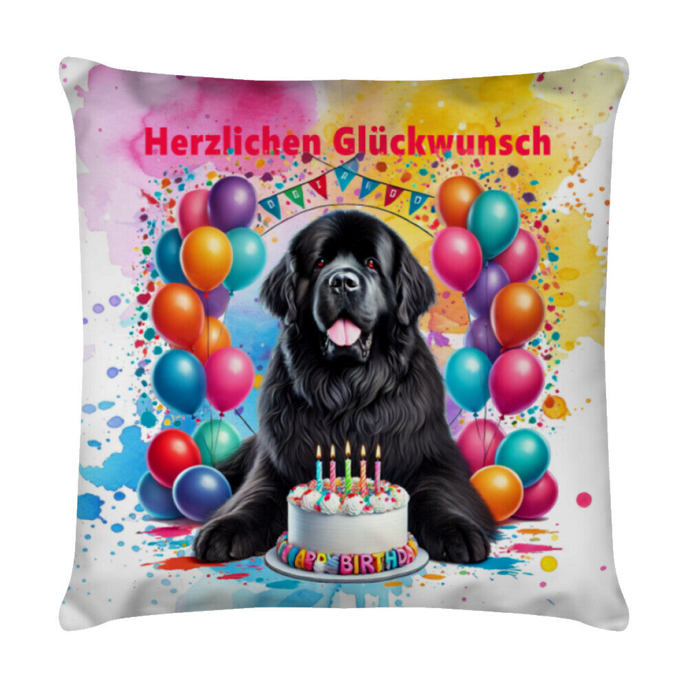Kissen "Neufundländer - Glückwunsch" Weiß – hunde-shirt.de