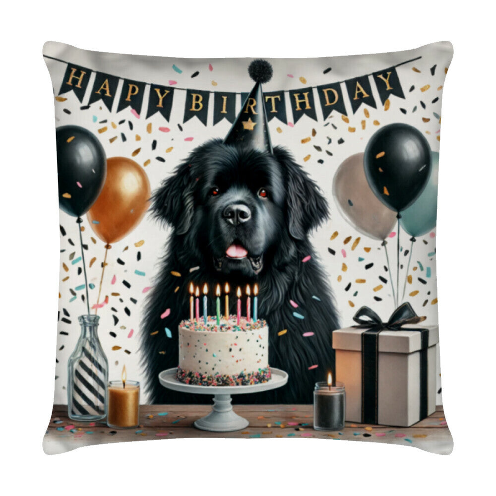 Kissen "Neufundländer - Birthday" Weiß – hunde-shirt.de