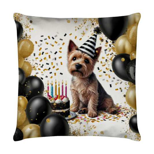 Kissen "Norwich Terrier - Geburtstag" Weiß – hunde-shirt.de