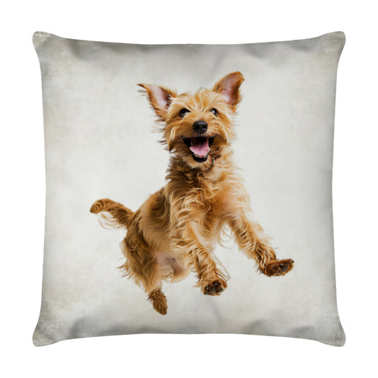 Kissen "Norwich Terrier - Jump" Weiß – hunde-shirt.de