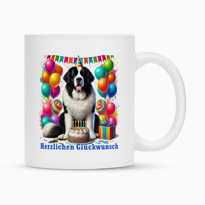 Tasse "Landseer - Herzlichen Glückwunsch" Weiß – hunde-shirt.de