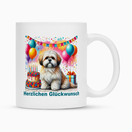 Tasse "Lhasa Apso - Glückwunsch" Weiß – hunde-shirt.de