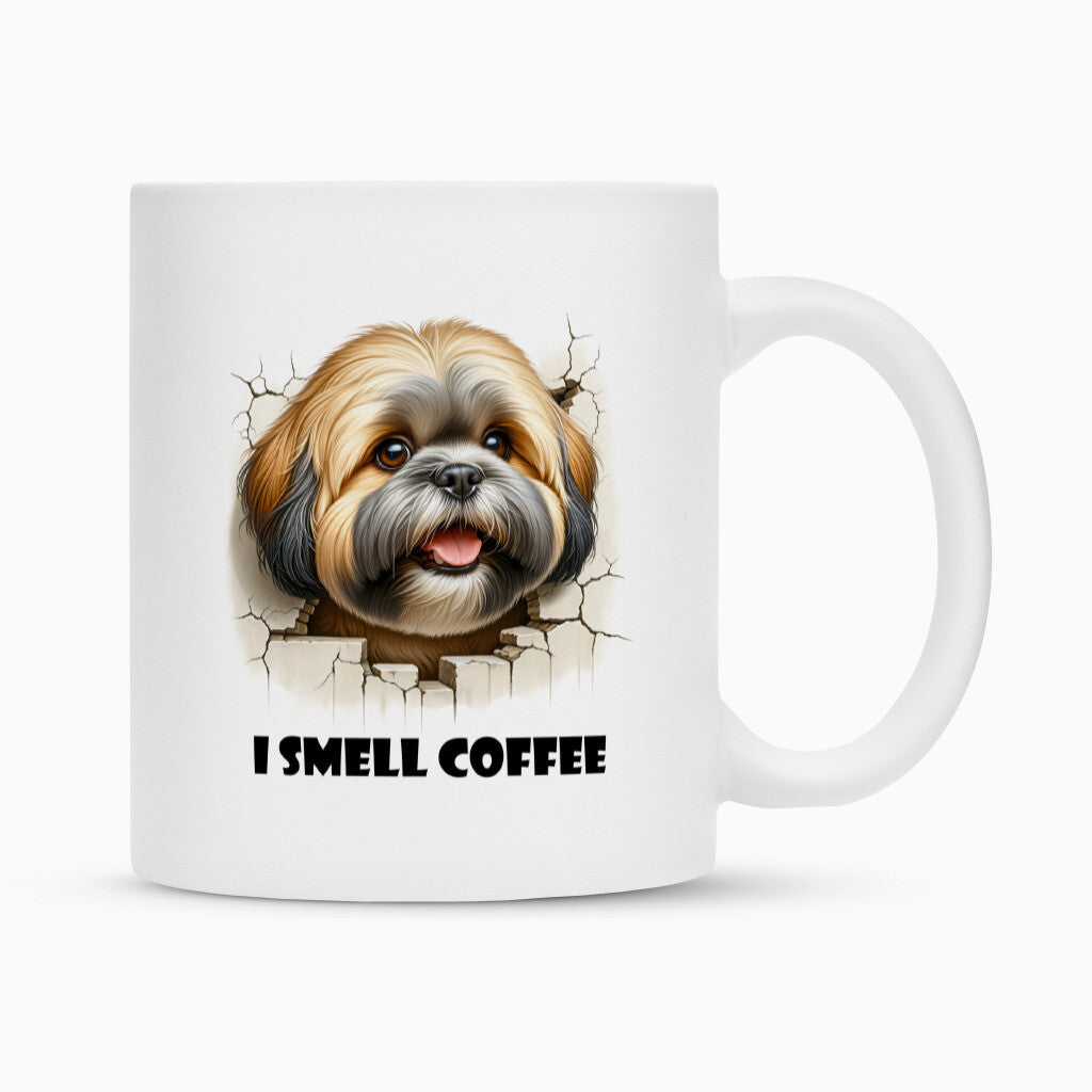 Tasse "Lhasa Apso - I smell Coffee" Weiß – hunde-shirt.de