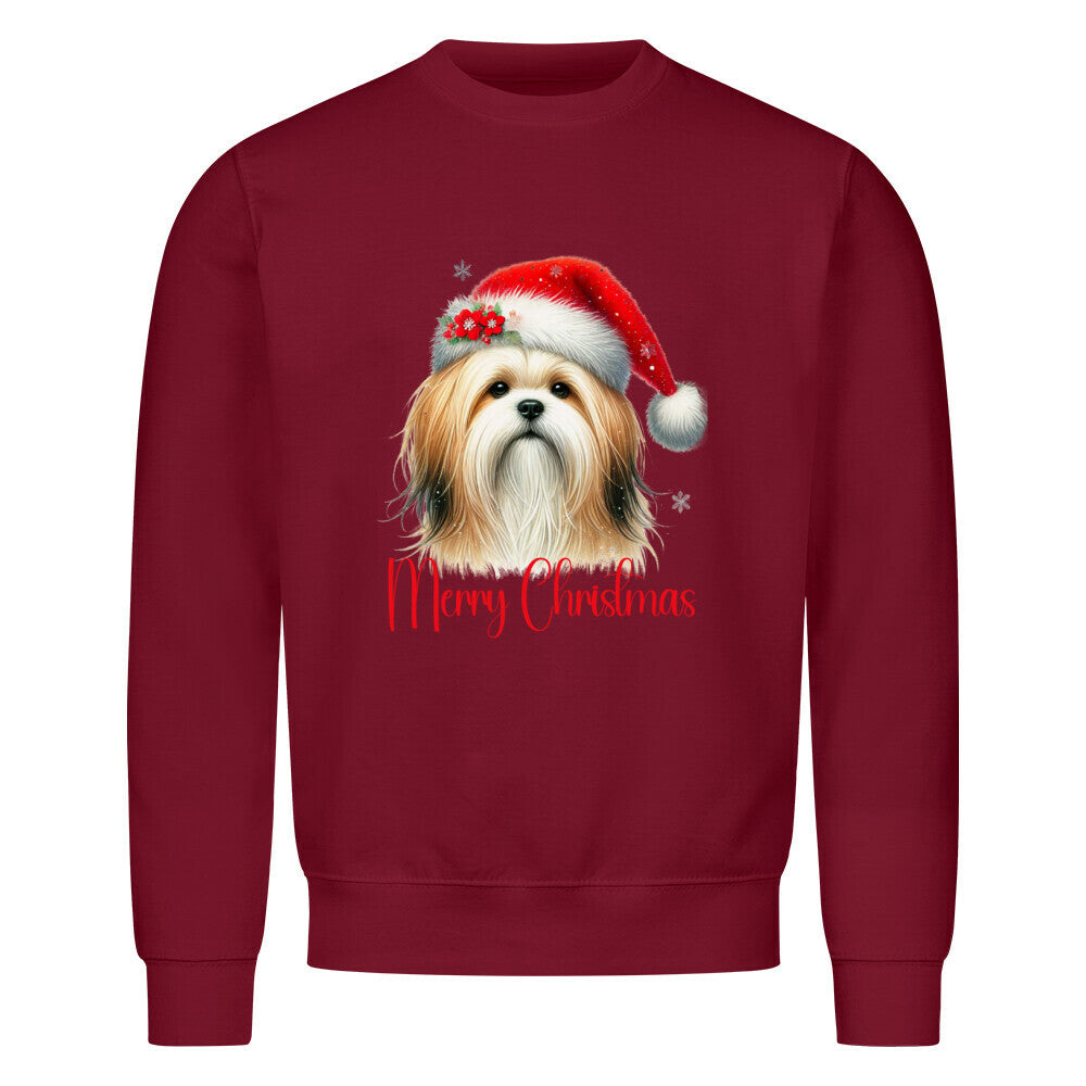 Premium Sweatshirt "Lhasa Apso - Merry Christmas" Burgunder – hunde-shirt.de