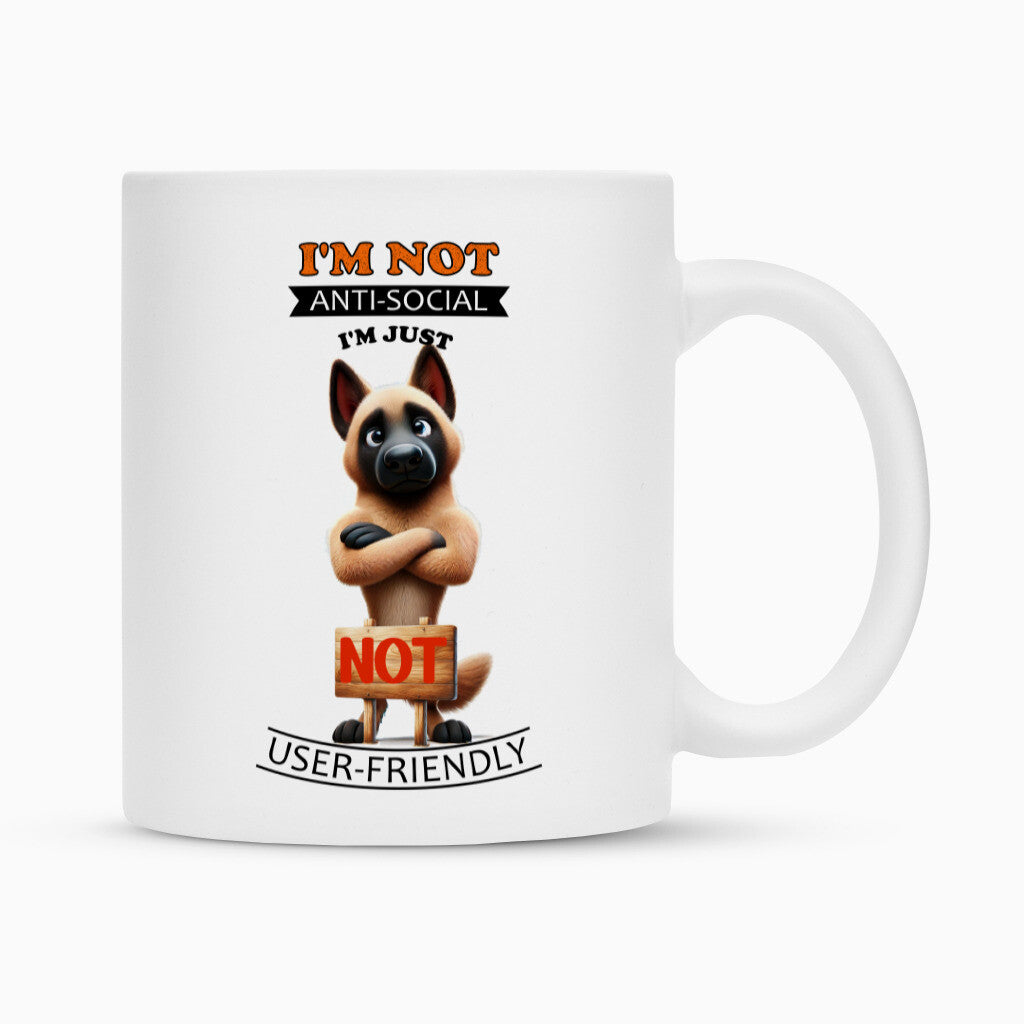 Tasse "Malinois - Anti-Social" Weiß – hunde-shirt.de