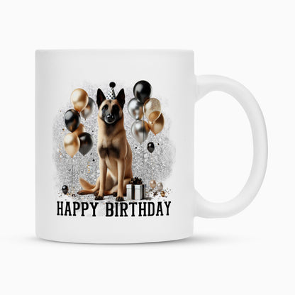 Tasse "Malinois - Happy Birthday II" Weiß – hunde-shirt.de