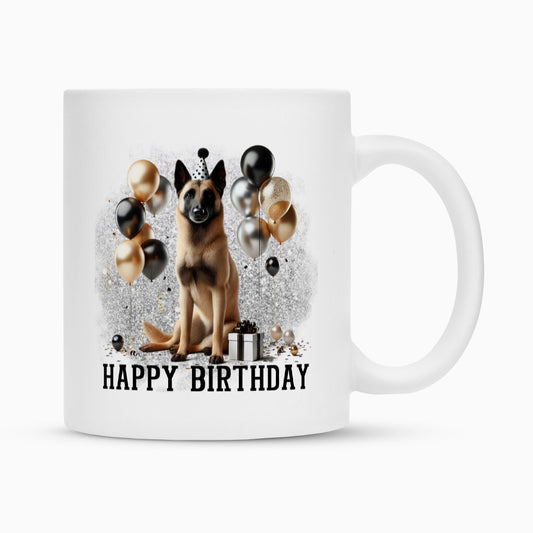 Tasse "Malinois - Happy Birthday II" Weiß – hunde-shirt.de
