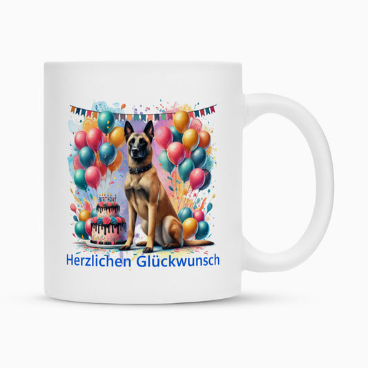 Tasse "Malinois - Glückwunsch" Weiß – hunde-shirt.de