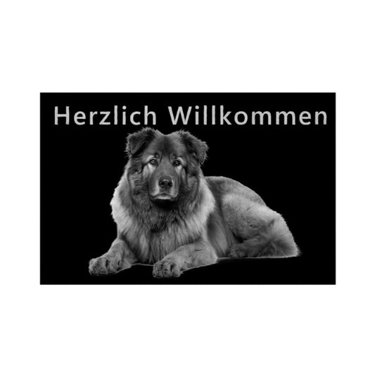 Fußmatte "Owtscharka - Herzlich Willkommen" Weiß – hunde-shirt.de