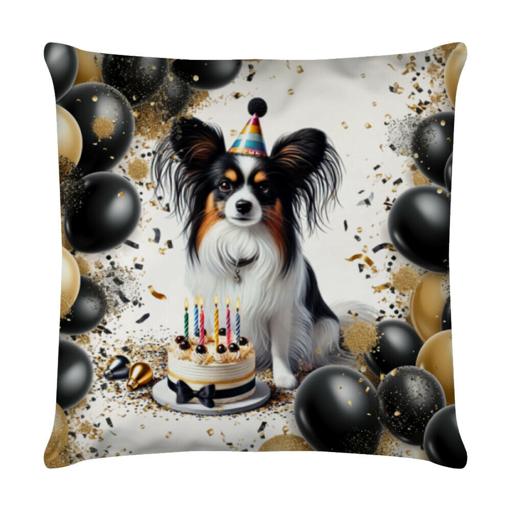 Kissen "Papillon - Geburtstag" Weiß – hunde-shirt.de