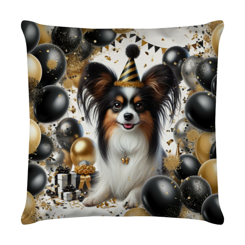 Kissen "Papillon - Geburtstag III" Weiß – hunde-shirt.de