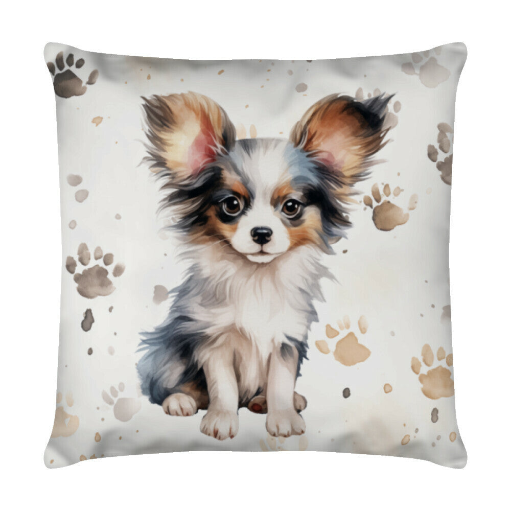 Kissen "Papillon - Puppy Paws" Weiß – hunde-shirt.de