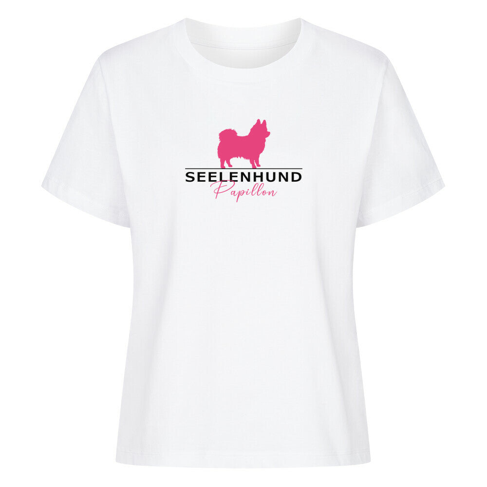Premium Damen-Shirt "Papillon - Seelenhund" Weiß – hunde-shirt.de
