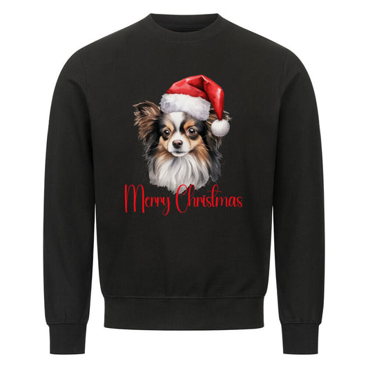 Premium Sweatshirt "Papillon - Merry Christmas" Schwarz – hunde-shirt.de