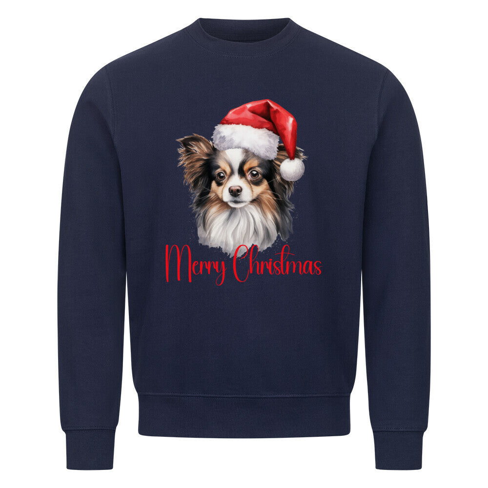 Premium Sweatshirt "Papillon - Merry Christmas" Navy Blue – hunde-shirt.de