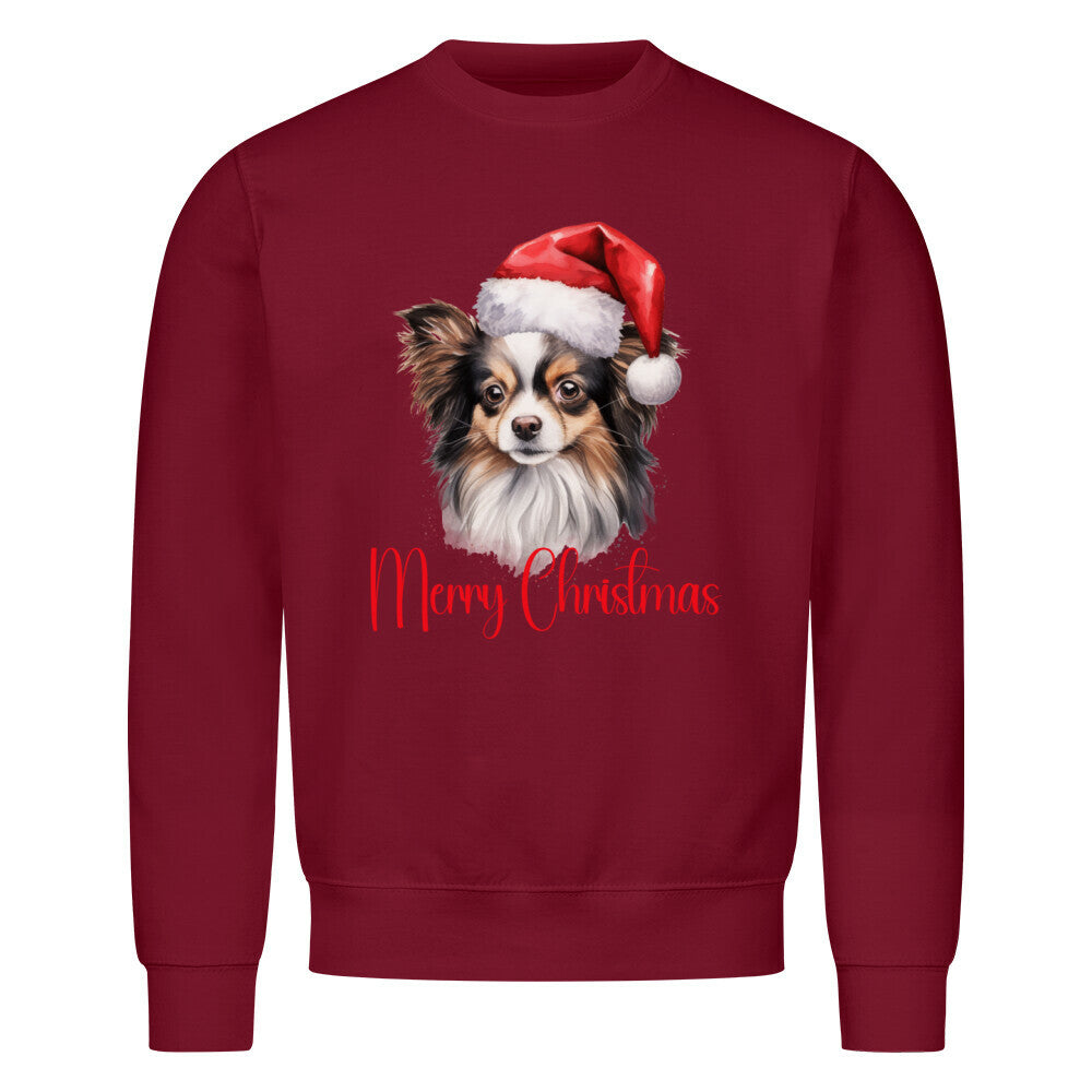 Premium Sweatshirt "Papillon - Merry Christmas" Burgunder – hunde-shirt.de