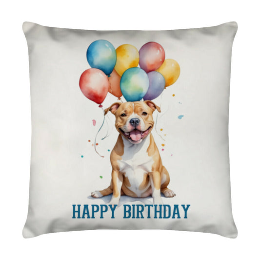 Kissen "Pit Bull - Happy Birthday" Weiß – hunde-shirt.de