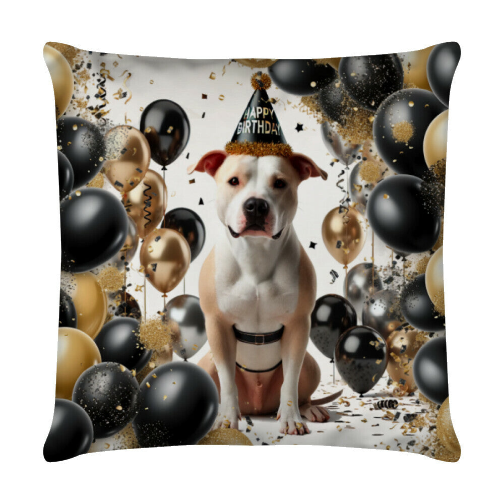 Kissen "Pit Bull - Geburtstag" Weiß – hunde-shirt.de
