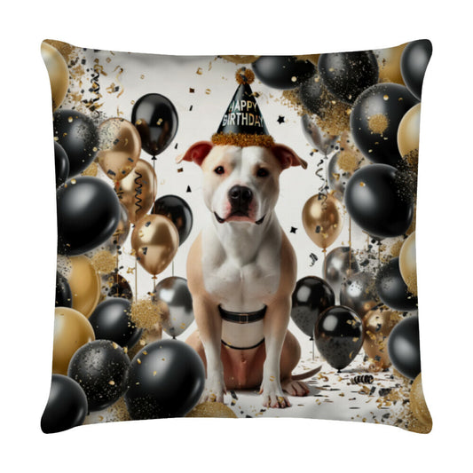 Kissen "Pit Bull - Geburtstag" Weiß – hunde-shirt.de