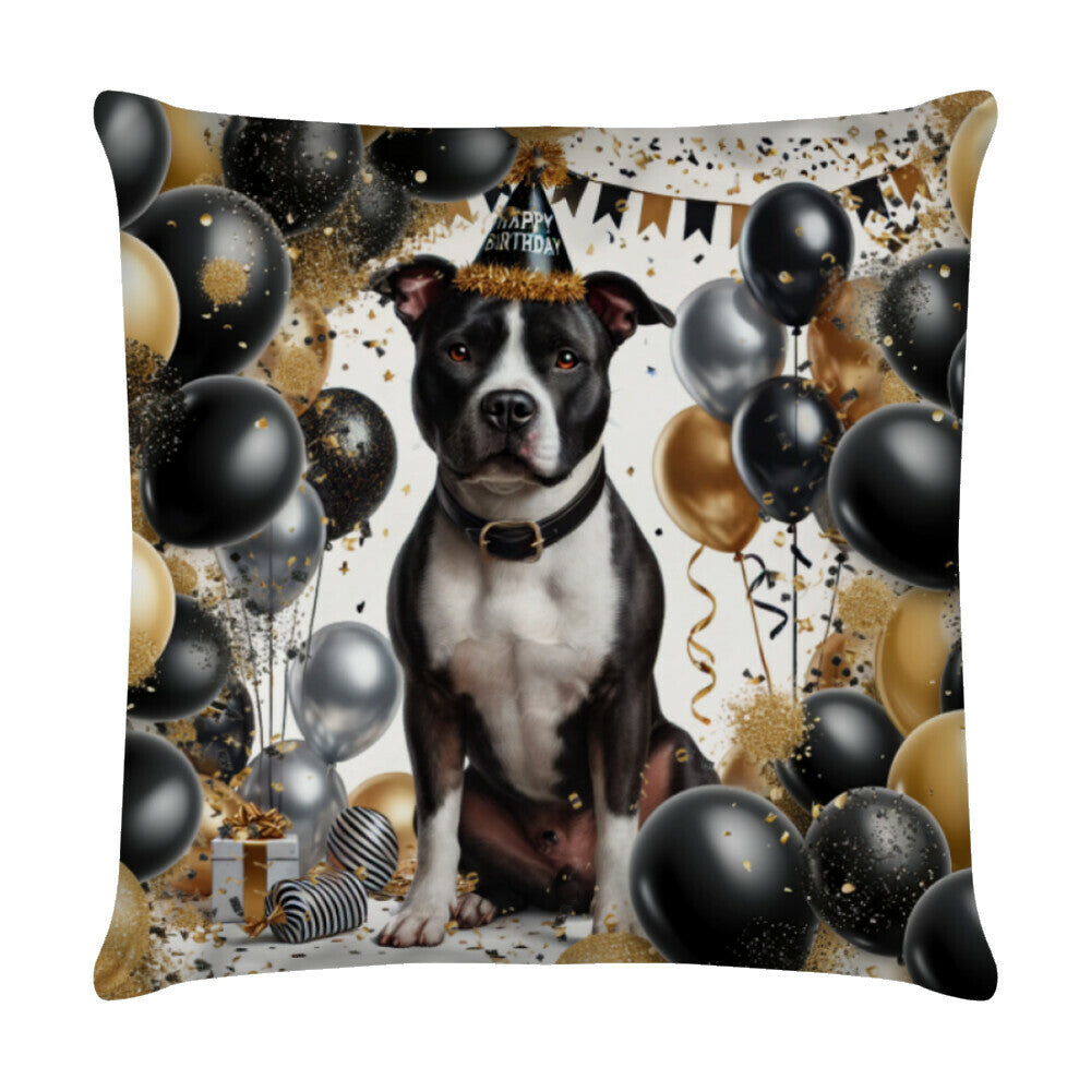 Kissen "Pit Bull - Geburtstag II" Weiß – hunde-shirt.de
